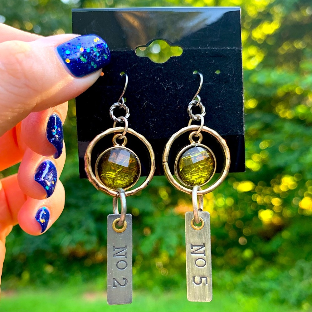 NWT Foil Numerical Tag Earrings